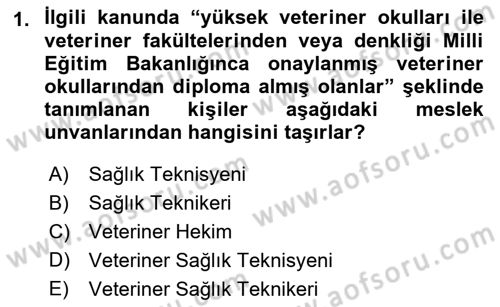 Veteriner Hizmetleri Mevzuatı ve Etik Dersi 2021 - 2022 Yılı Yaz Okulu Sınav Soruları 1. Soru