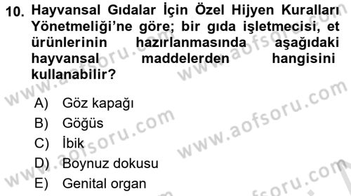 Veteriner Hizmetleri Mevzuatı ve Etik Dersi 2021 - 2022 Yılı Yaz Okulu Sınav Soruları 10. Soru