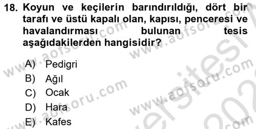 Veteriner Hizmetleri Mevzuatı ve Etik Dersi 2021 - 2022 Yılı Yaz Okulu Sınav Soruları 18. Soru