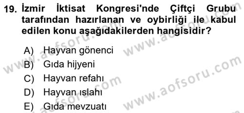 Veteriner Hizmetleri Mevzuatı ve Etik Dersi 2021 - 2022 Yılı Yaz Okulu Sınav Soruları 19. Soru