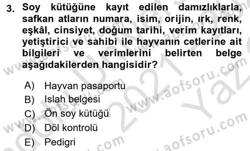 Veteriner Hizmetleri Mevzuatı ve Etik Dersi 2021 - 2022 Yılı Yaz Okulu Sınav Soruları 3. Soru