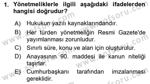 Veteriner Hizmetleri Mevzuatı ve Etik Dersi 2022 - 2023 Yılı (Vize) Ara Sınav Soruları 1. Soru