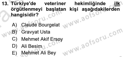 Veteriner Hizmetleri Mevzuatı ve Etik Dersi 2022 - 2023 Yılı (Vize) Ara Sınav Soruları 13. Soru