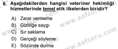Veteriner Hizmetleri Mevzuatı ve Etik Dersi 2022 - 2023 Yılı (Vize) Ara Sınav Soruları 6. Soru