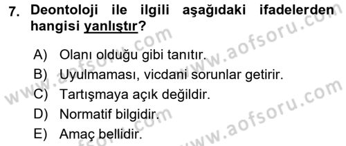 Veteriner Hizmetleri Mevzuatı ve Etik Dersi 2022 - 2023 Yılı (Vize) Ara Sınav Soruları 7. Soru
