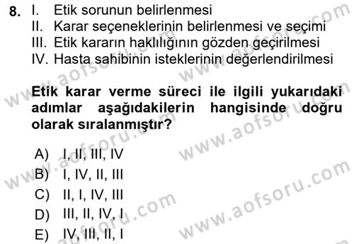 Veteriner Hizmetleri Mevzuatı ve Etik Dersi 2022 - 2023 Yılı (Vize) Ara Sınav Soruları 8. Soru