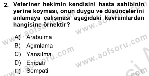 Veteriner Hizmetleri Mevzuatı ve Etik Dersi 2022 - 2023 Yılı (Final) Dönem Sonu Sınav Soruları 2. Soru