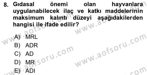 Veteriner Hizmetleri Mevzuatı ve Etik Dersi 2022 - 2023 Yılı (Final) Dönem Sonu Sınav Soruları 8. Soru