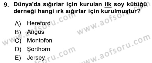 Veteriner Hizmetleri Mevzuatı ve Etik Dersi 2022 - 2023 Yılı (Final) Dönem Sonu Sınav Soruları 9. Soru
