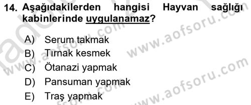 Veteriner Hizmetleri Mevzuatı ve Etik Dersi 2022 - 2023 Yılı Yaz Okulu Sınav Soruları 14. Soru