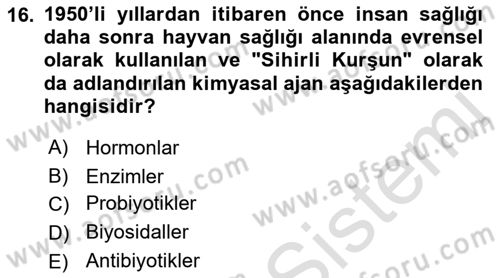 Veteriner Hizmetleri Mevzuatı ve Etik Dersi 2022 - 2023 Yılı Yaz Okulu Sınav Soruları 16. Soru