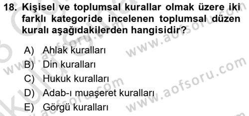 Veteriner Hizmetleri Mevzuatı ve Etik Dersi 2022 - 2023 Yılı Yaz Okulu Sınav Soruları 18. Soru