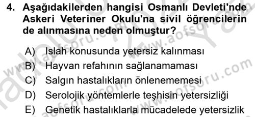 Veteriner Hizmetleri Mevzuatı ve Etik Dersi 2022 - 2023 Yılı Yaz Okulu Sınav Soruları 4. Soru