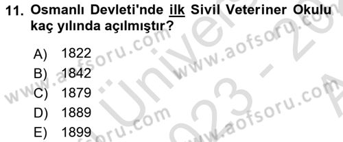 Veteriner Hizmetleri Mevzuatı ve Etik Dersi 2023 - 2024 Yılı (Vize) Ara Sınav Soruları 11. Soru