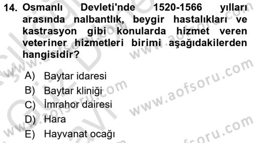 Veteriner Hizmetleri Mevzuatı ve Etik Dersi 2023 - 2024 Yılı (Vize) Ara Sınav Soruları 14. Soru