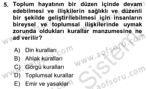 Veteriner Hizmetleri Mevzuatı ve Etik Dersi 2023 - 2024 Yılı (Vize) Ara Sınav Soruları 5. Soru