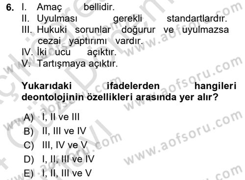 Veteriner Hizmetleri Mevzuatı ve Etik Dersi 2023 - 2024 Yılı (Vize) Ara Sınav Soruları 6. Soru