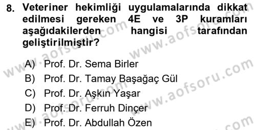 Veteriner Hizmetleri Mevzuatı ve Etik Dersi 2023 - 2024 Yılı (Vize) Ara Sınav Soruları 8. Soru
