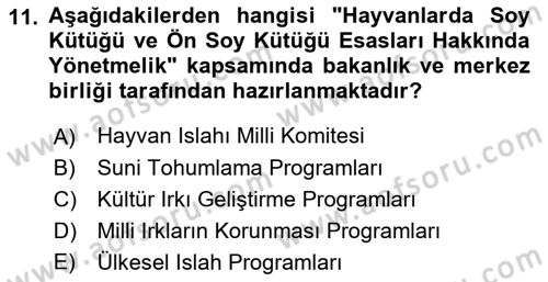 Veteriner Hizmetleri Mevzuatı ve Etik Dersi 2023 - 2024 Yılı (Final) Dönem Sonu Sınav Soruları 11. Soru