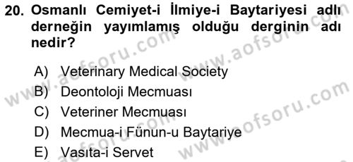 Veteriner Hizmetleri Mevzuatı ve Etik Dersi 2023 - 2024 Yılı (Final) Dönem Sonu Sınav Soruları 20. Soru