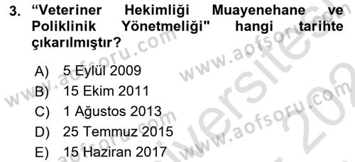 Veteriner Hizmetleri Mevzuatı ve Etik Dersi 2023 - 2024 Yılı (Final) Dönem Sonu Sınav Soruları 3. Soru