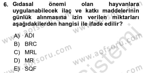 Veteriner Hizmetleri Mevzuatı ve Etik Dersi 2023 - 2024 Yılı (Final) Dönem Sonu Sınavı 6. Soru