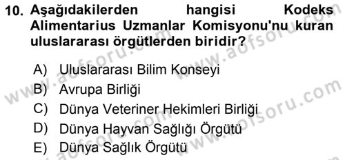 Veteriner Hizmetleri Mevzuatı ve Etik Dersi 2023 - 2024 Yılı Yaz Okulu Sınav Soruları 10. Soru