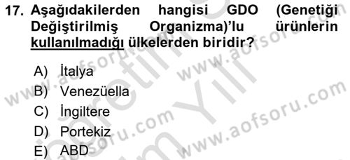 Veteriner Hizmetleri Mevzuatı ve Etik Dersi 2023 - 2024 Yılı Yaz Okulu Sınav Soruları 17. Soru