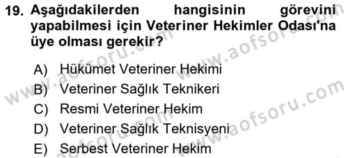 Veteriner Hizmetleri Mevzuatı ve Etik Dersi 2023 - 2024 Yılı Yaz Okulu Sınav Soruları 19. Soru