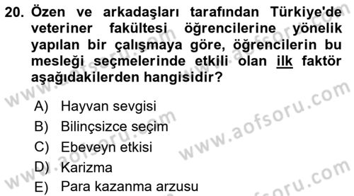 Veteriner Hizmetleri Mevzuatı ve Etik Dersi 2023 - 2024 Yılı Yaz Okulu Sınav Soruları 20. Soru