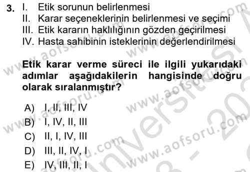 Veteriner Hizmetleri Mevzuatı ve Etik Dersi 2023 - 2024 Yılı Yaz Okulu Sınav Soruları 3. Soru