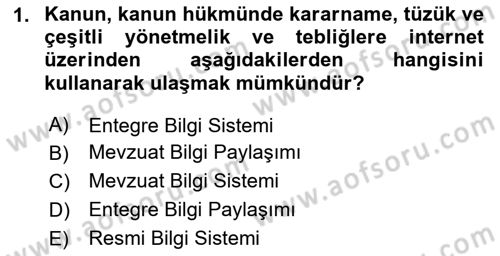 Veteriner Hizmetleri Mevzuatı ve Etik Dersi 2024 - 2025 Yılı (Vize) Ara Sınav Soruları 1. Soru