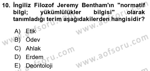 Veteriner Hizmetleri Mevzuatı ve Etik Dersi 2024 - 2025 Yılı (Vize) Ara Sınav Soruları 10. Soru