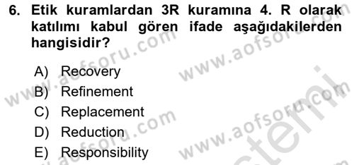 Veteriner Hizmetleri Mevzuatı ve Etik Dersi 2024 - 2025 Yılı (Vize) Ara Sınav Soruları 6. Soru