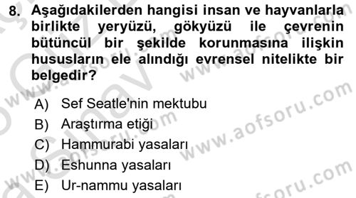 Veteriner Hizmetleri Mevzuatı ve Etik Dersi 2024 - 2025 Yılı (Vize) Ara Sınav Soruları 8. Soru