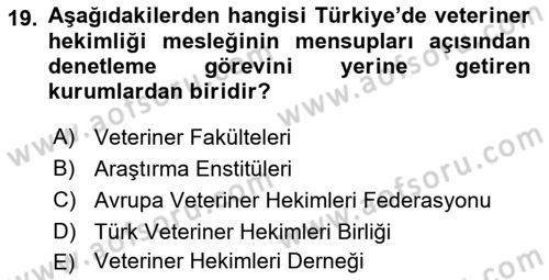Veteriner Hizmetleri Mevzuatı ve Etik Dersi 2024 - 2025 Yılı (Final) Dönem Sonu Sınav Soruları 19. Soru