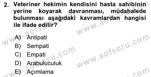 Veteriner Hizmetleri Mevzuatı ve Etik Dersi 2024 - 2025 Yılı (Final) Dönem Sonu Sınav Soruları 2. Soru