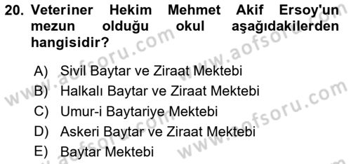 Veteriner Hizmetleri Mevzuatı ve Etik Dersi 2024 - 2025 Yılı (Final) Dönem Sonu Sınav Soruları 20. Soru