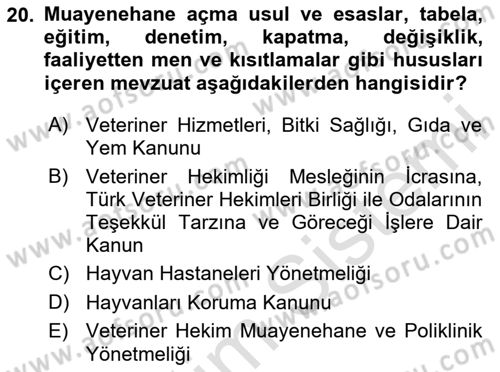 Veteriner Hizmetleri Mevzuatı ve Etik Dersi 2024 - 2025 Yılı Yaz Okulu Sınav Soruları 20. Soru