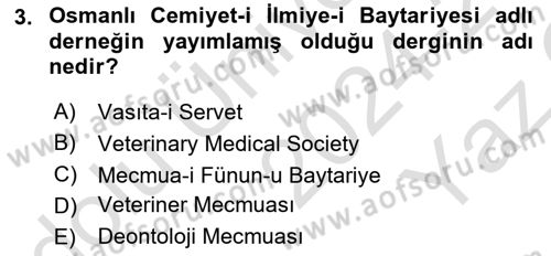 Veteriner Hizmetleri Mevzuatı ve Etik Dersi 2024 - 2025 Yılı Yaz Okulu Sınav Soruları 3. Soru