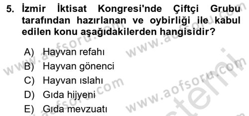 Veteriner Hizmetleri Mevzuatı ve Etik Dersi 2024 - 2025 Yılı Yaz Okulu Sınav Soruları 5. Soru