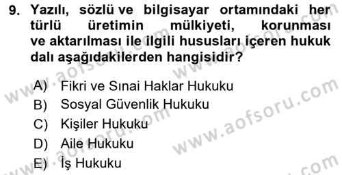 Veteriner Hizmetleri Mevzuatı ve Etik Dersi 2024 - 2025 Yılı Yaz Okulu Sınav Soruları 9. Soru