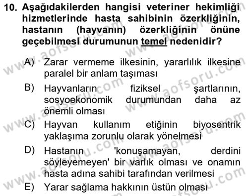 Veteriner Hizmetleri Mevzuatı ve Etik Dersi 2025 - 2026 Yılı (Vize) Ara Sınav Soruları 10. Soru
