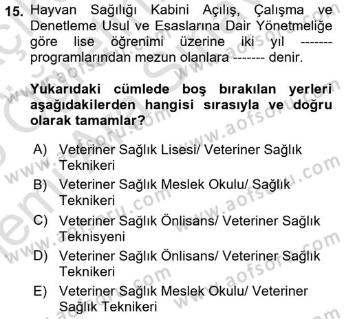 Veteriner Hizmetleri Mevzuatı ve Etik Dersi 2025 - 2026 Yılı (Vize) Ara Sınav Soruları 15. Soru