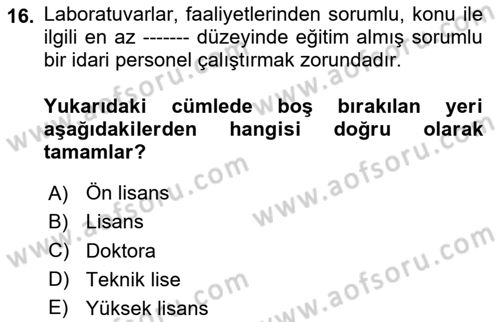 Veteriner Hizmetleri Mevzuatı ve Etik Dersi 2025 - 2026 Yılı (Vize) Ara Sınav Soruları 16. Soru