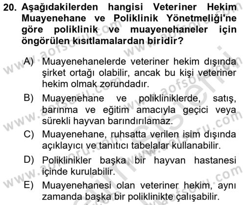 Veteriner Hizmetleri Mevzuatı ve Etik Dersi 2025 - 2026 Yılı (Vize) Ara Sınav Soruları 20. Soru
