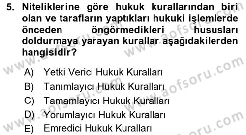 Veteriner Hizmetleri Mevzuatı ve Etik Dersi 2025 - 2026 Yılı (Vize) Ara Sınav Soruları 5. Soru