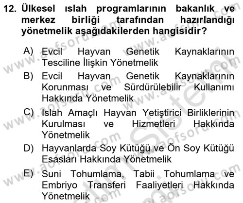 Veteriner Hizmetleri Mevzuatı ve Etik Dersi 2025 - 2026 Yılı (Final) Dönem Sonu Sınav Soruları 12. Soru