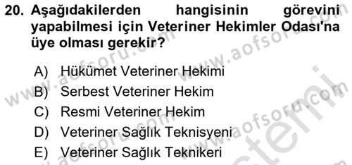 Veteriner Hizmetleri Mevzuatı ve Etik Dersi 2025 - 2026 Yılı (Final) Dönem Sonu Sınav Soruları 20. Soru