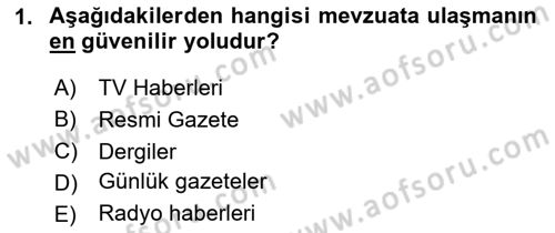 Veteriner Hizmetleri Mevzuatı ve Etik Dersi 2025 - 2026 Yılı Yaz Okulu Sınav Soruları 1. Soru